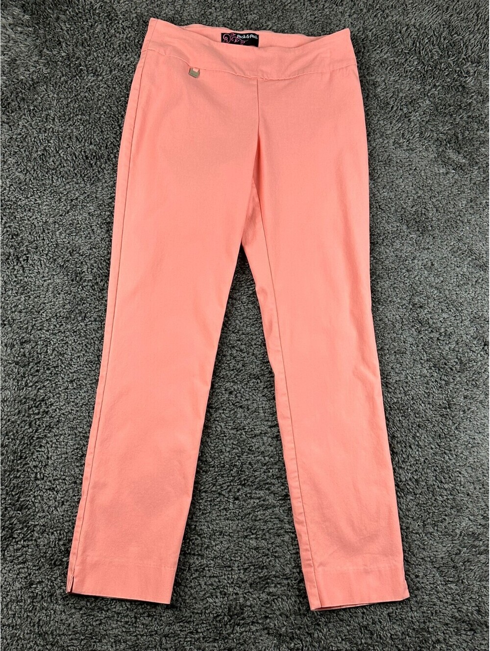 Peck & Peck Womens 6 Coral Pink Stretch Pull On Ankle Pants Trousers Straight